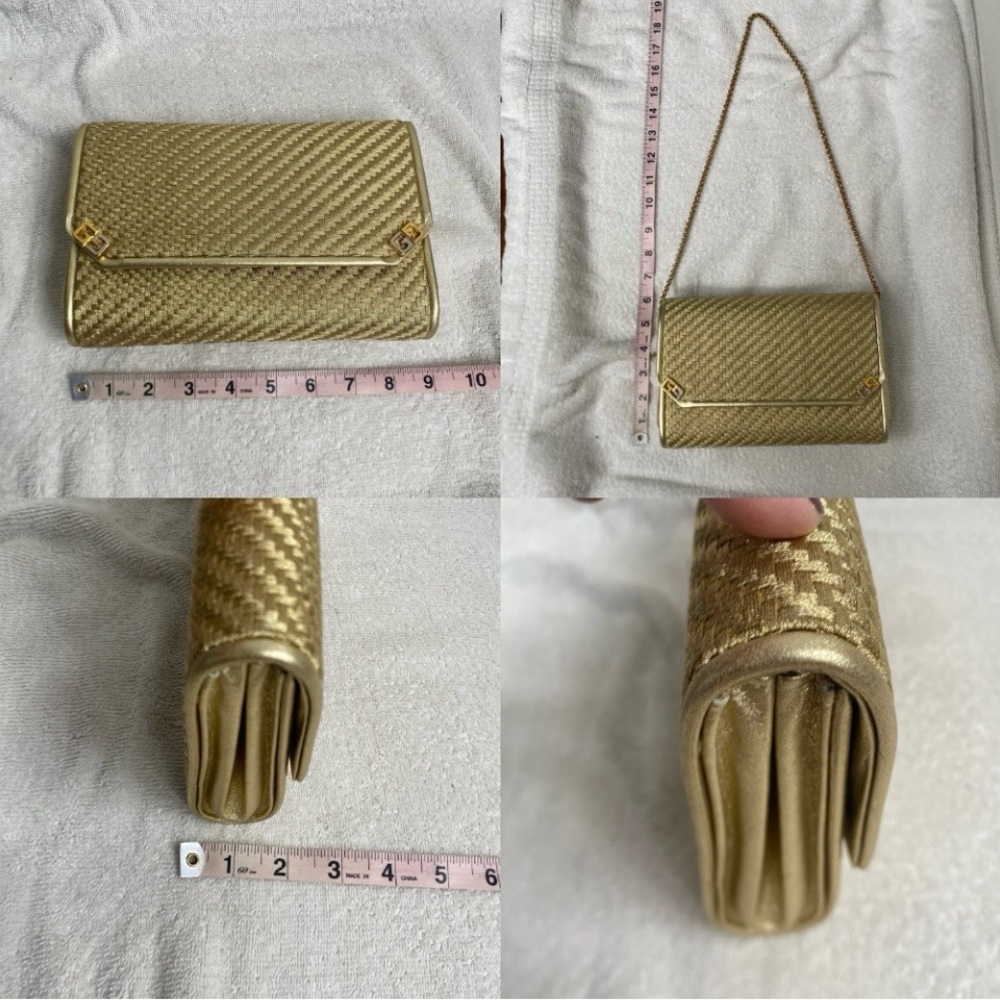 Vintage Gucci Women Metallic Gold Woven Clutch Shoulder Chain Bag Luxury Classic - Picture 16 of 16